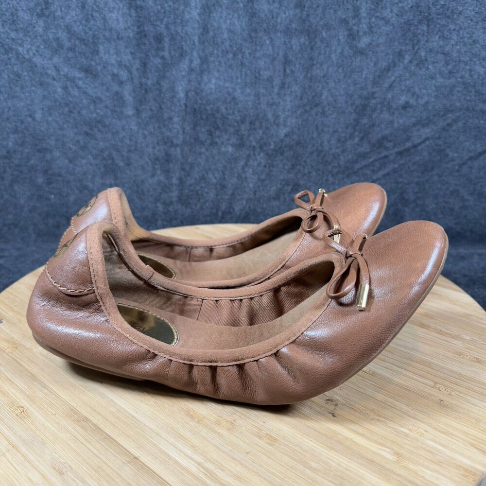 S MICHAEL Michael Kors Brown Leather Bow Detail Slip-On Ballet Flats Size 7